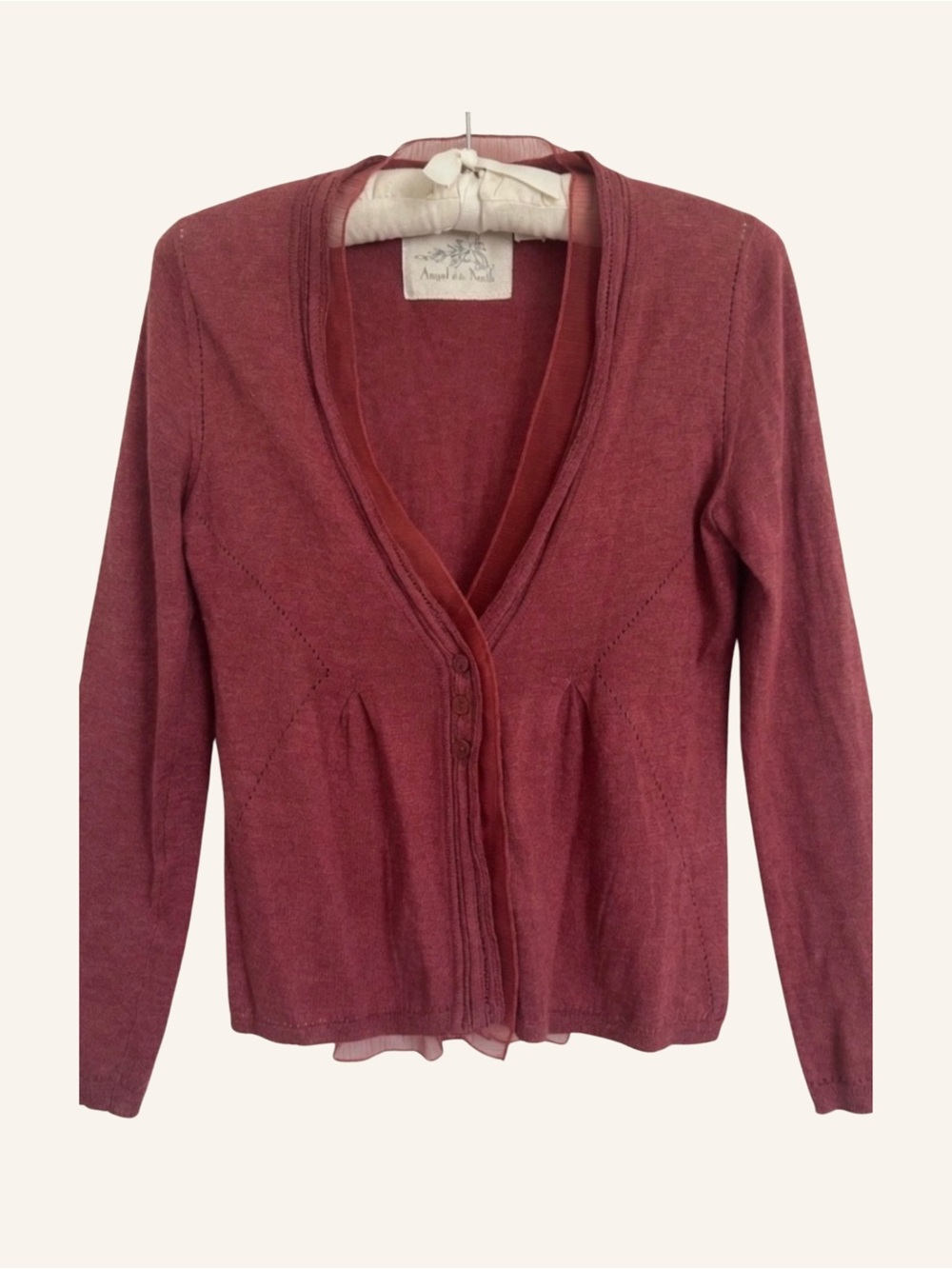 Angel of the North Anthropologie Red Rose V-Neck Button Cardigan Sweater Size S